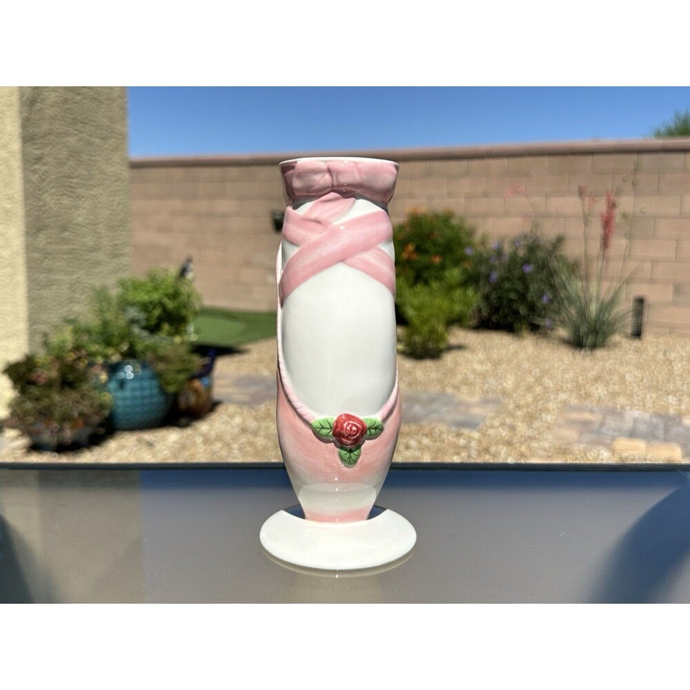 Lovely Pink Ballet Slipper Point Shoe Shaped Vase Burton & Burton Ballerina 8"